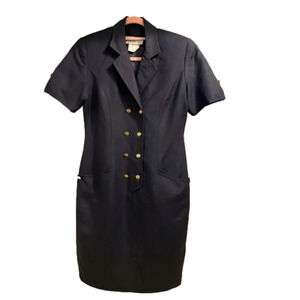 ❤️JACKIE K vintage double breasted dress navy golden embossed buttons  work wear